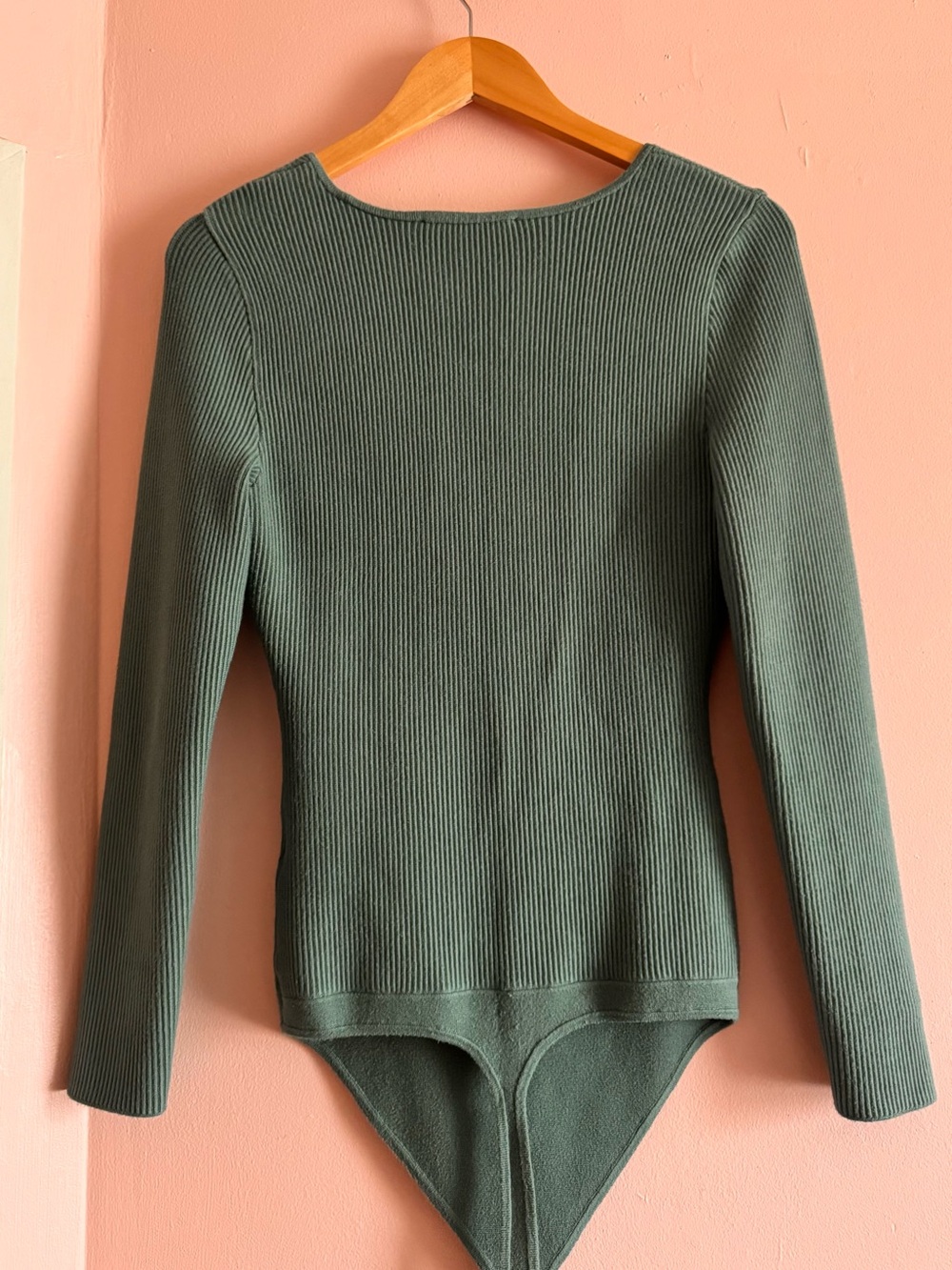 Abercrombie & Fitch Teal Ribbed Square-Neck Long Sleeve Bodysuit - Picture 3 of 4
